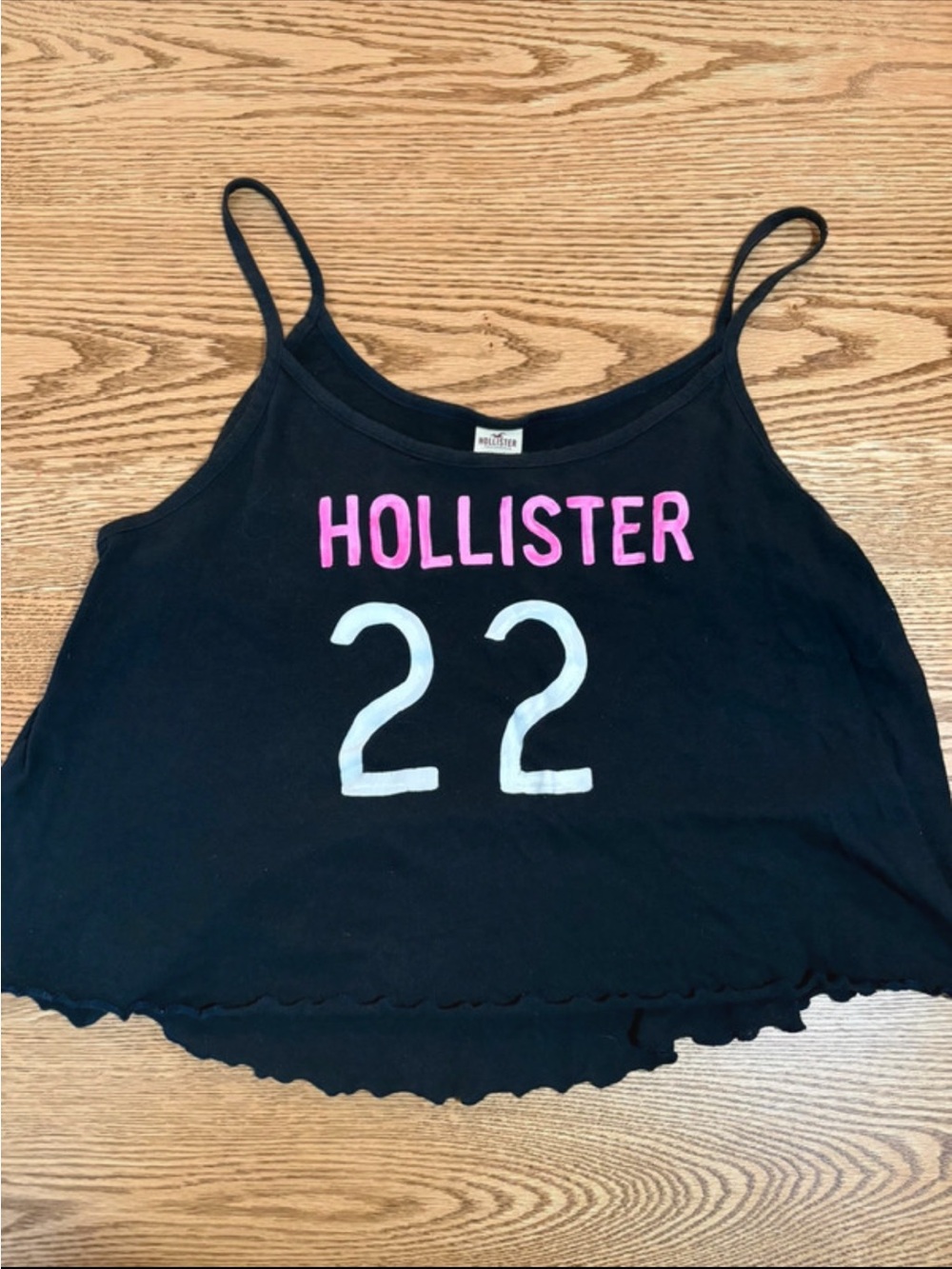 Hollister Black Cropped Spaghetti Strap Tank with Pink Logo and White '22'